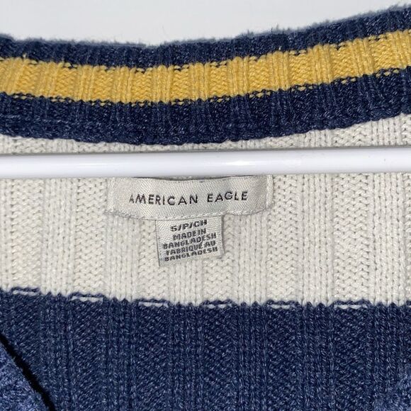 American Eagle Cropped Blue White Striped Sweater S - Picture 2 of 5
